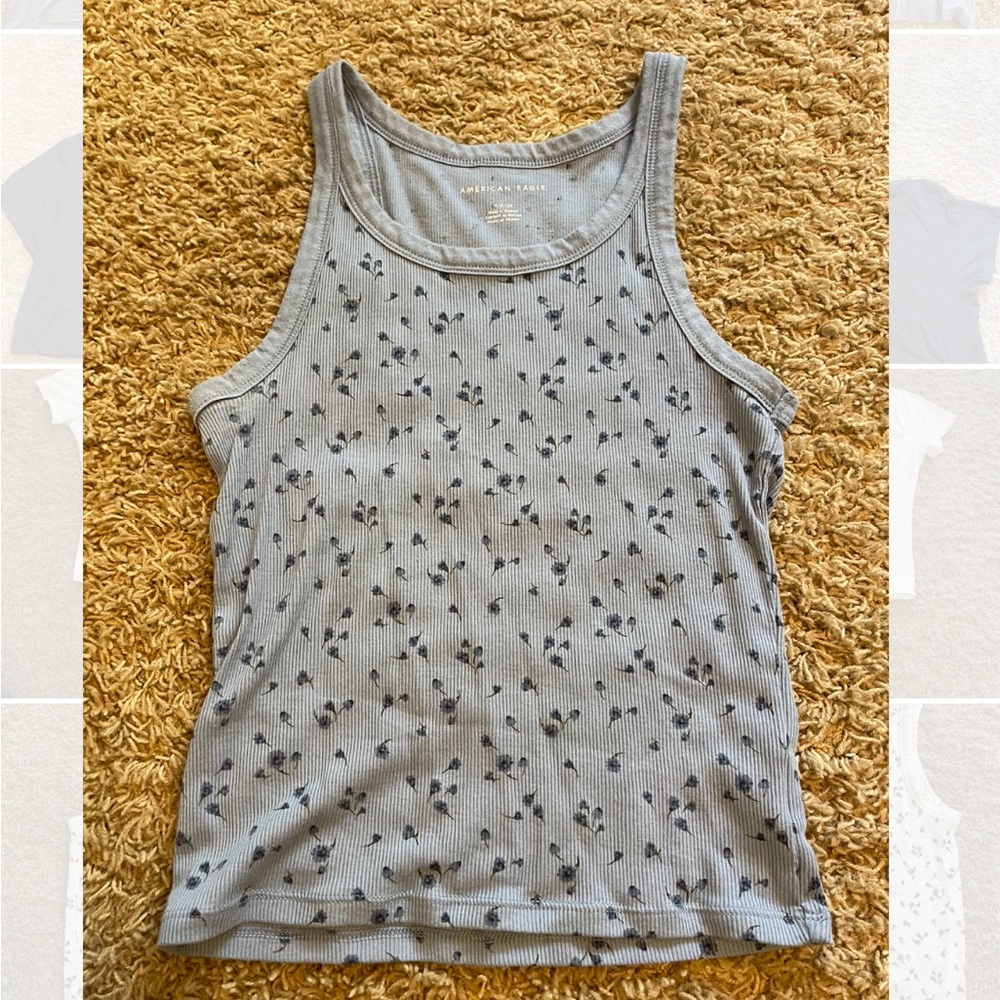 blue and dark blue flower printed tank top